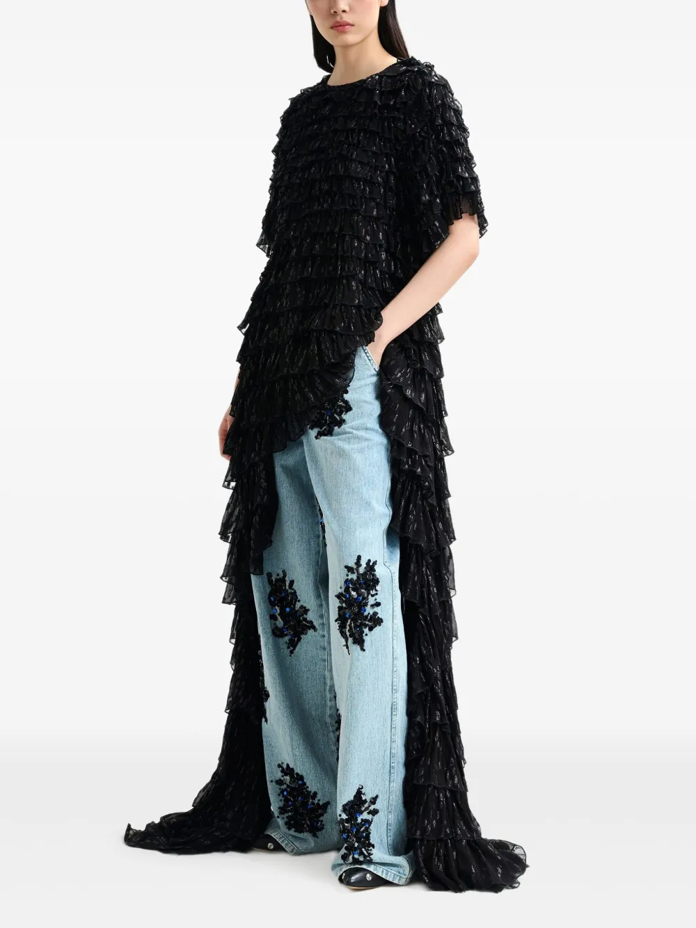 Essentiel Antwerp Itty Tiered Ruffled Top In Black