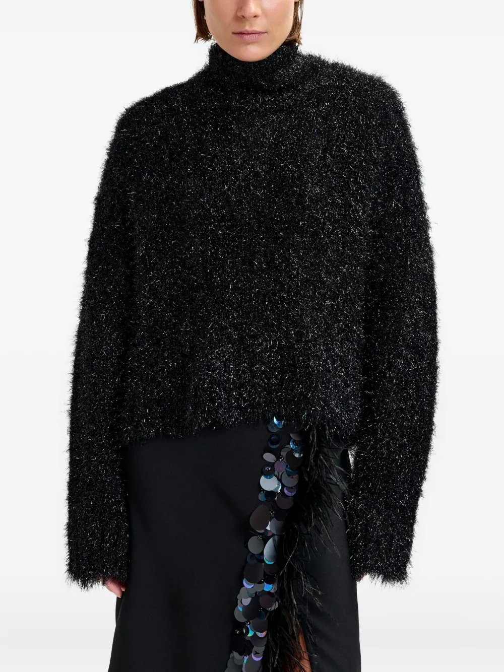 Essentiel Antwerp Istrana metallic trui met strik Zwart