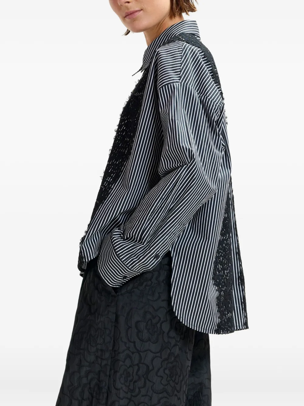 Essentiel Antwerp Isan gestreept blouse met kant Zwart