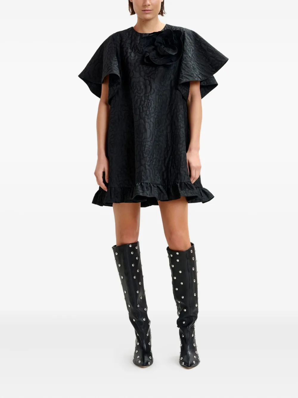 Essentiel Antwerp Ising midi-jurk met bloembroche - Zwart