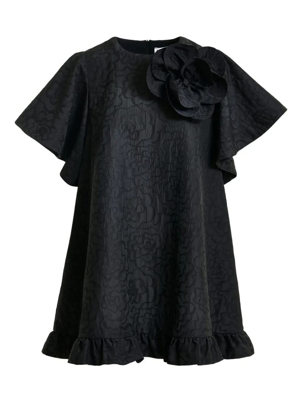 Essentiel Antwerp Ising Flower-brooch Midi Dress In Black