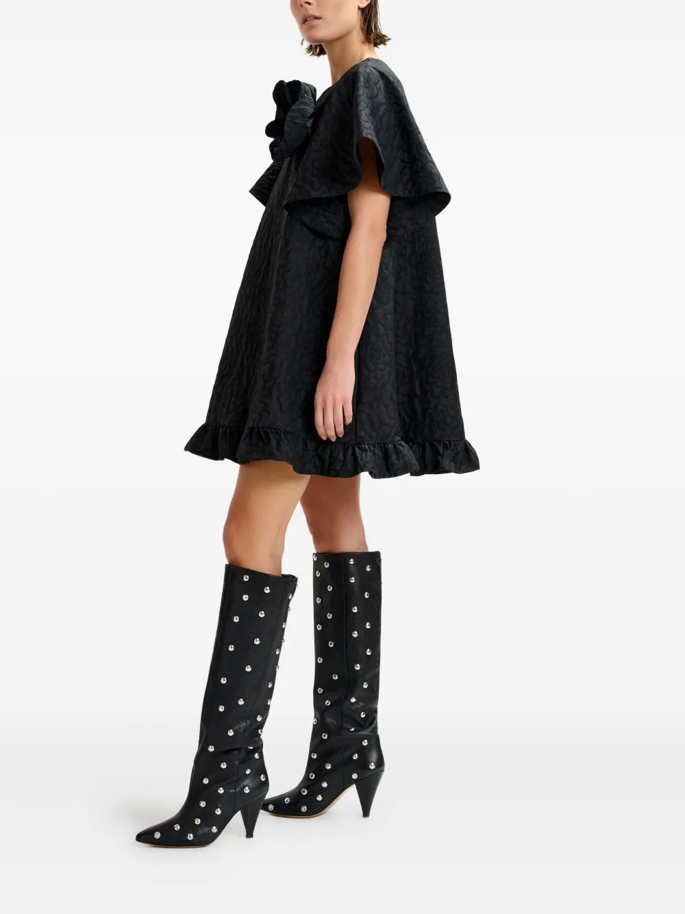 Essentiel Antwerp Ising Flower-brooch Midi Dress In Black