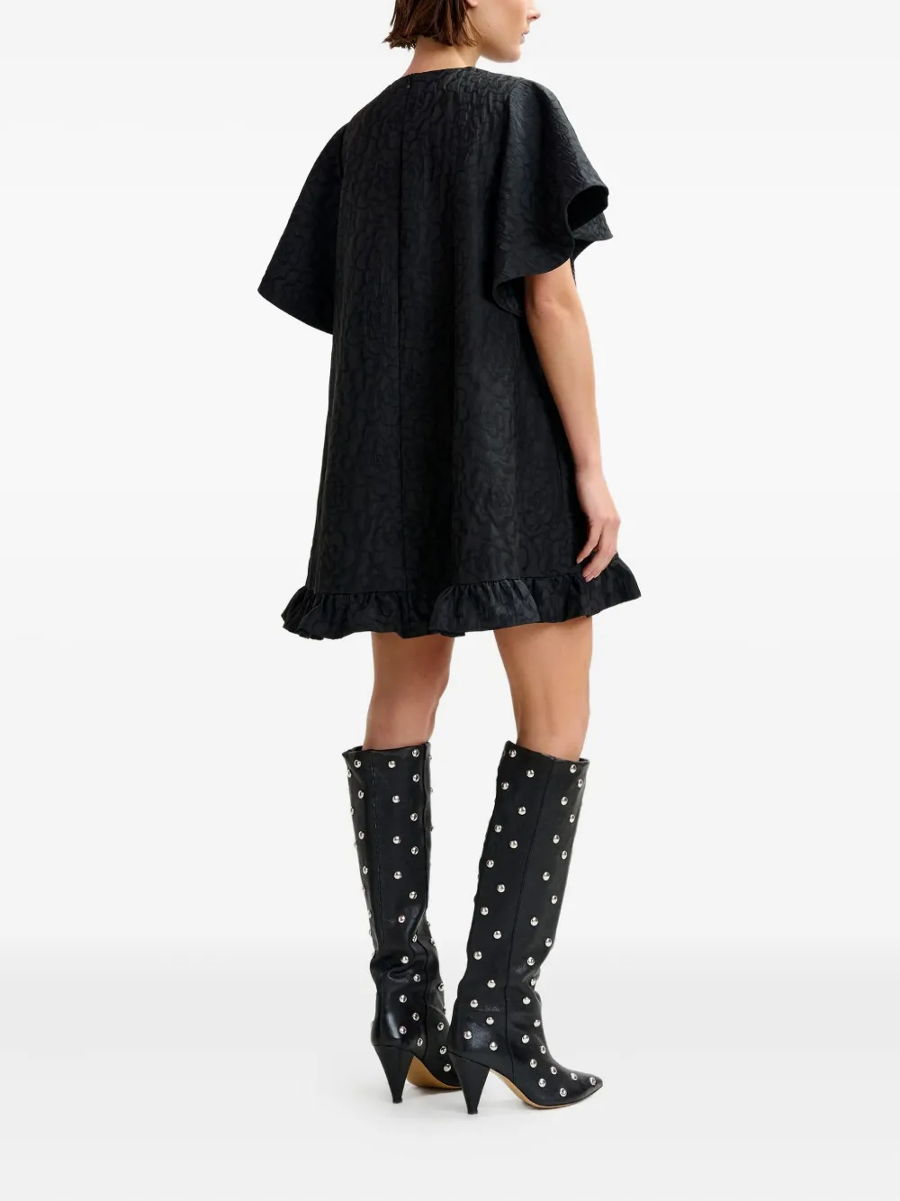 Essentiel Antwerp Ising Flower-brooch Midi Dress In Black