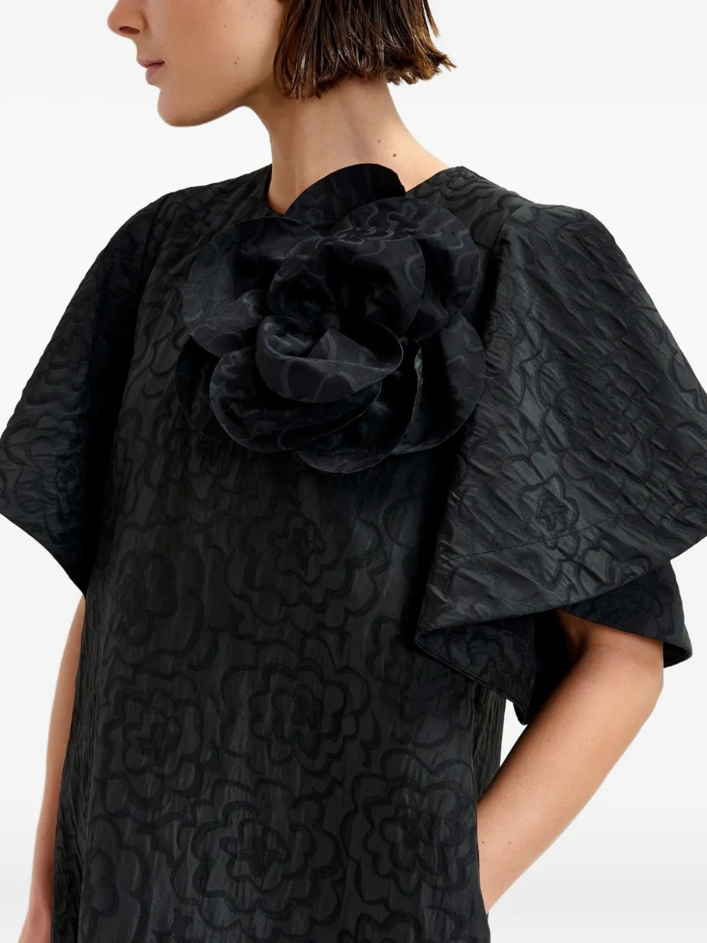 Essentiel Antwerp Ising Flower-brooch Midi Dress In Black