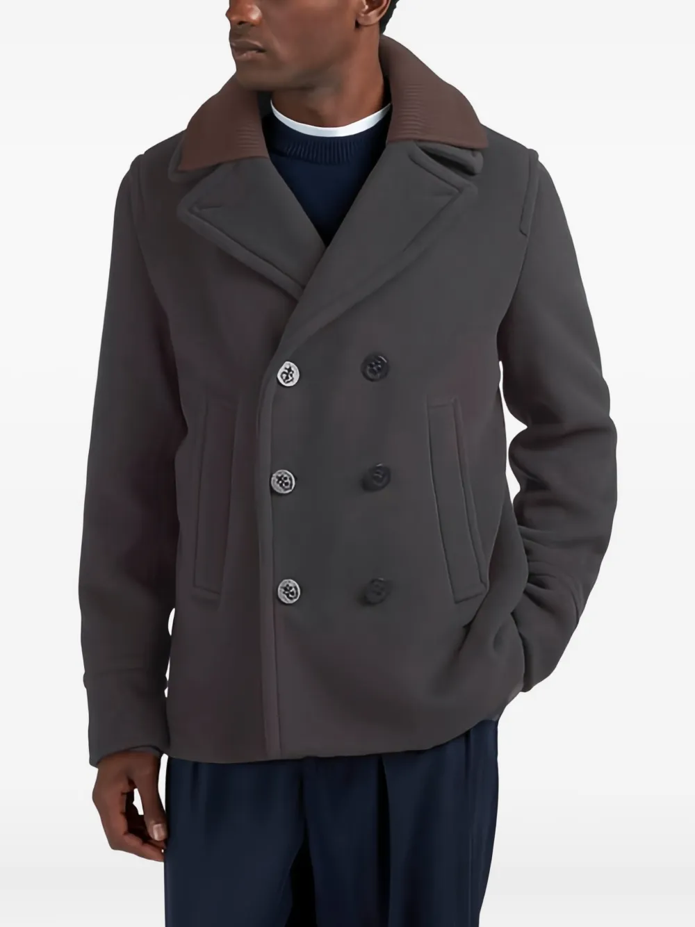 Paul & Shark Ribbed-collar Peacoat In Gray