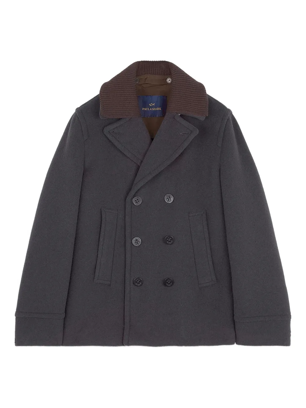 Paul & Shark Ribbed-collar Peacoat In Gray