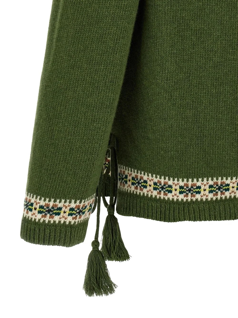 Bode Moritz Tassel Trim Virgin Wool Sweater In Green