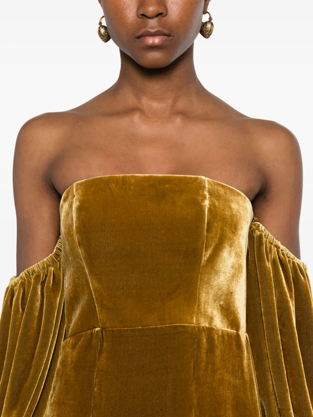 Forte Jurk met pofmouwen en bustier-design Goud