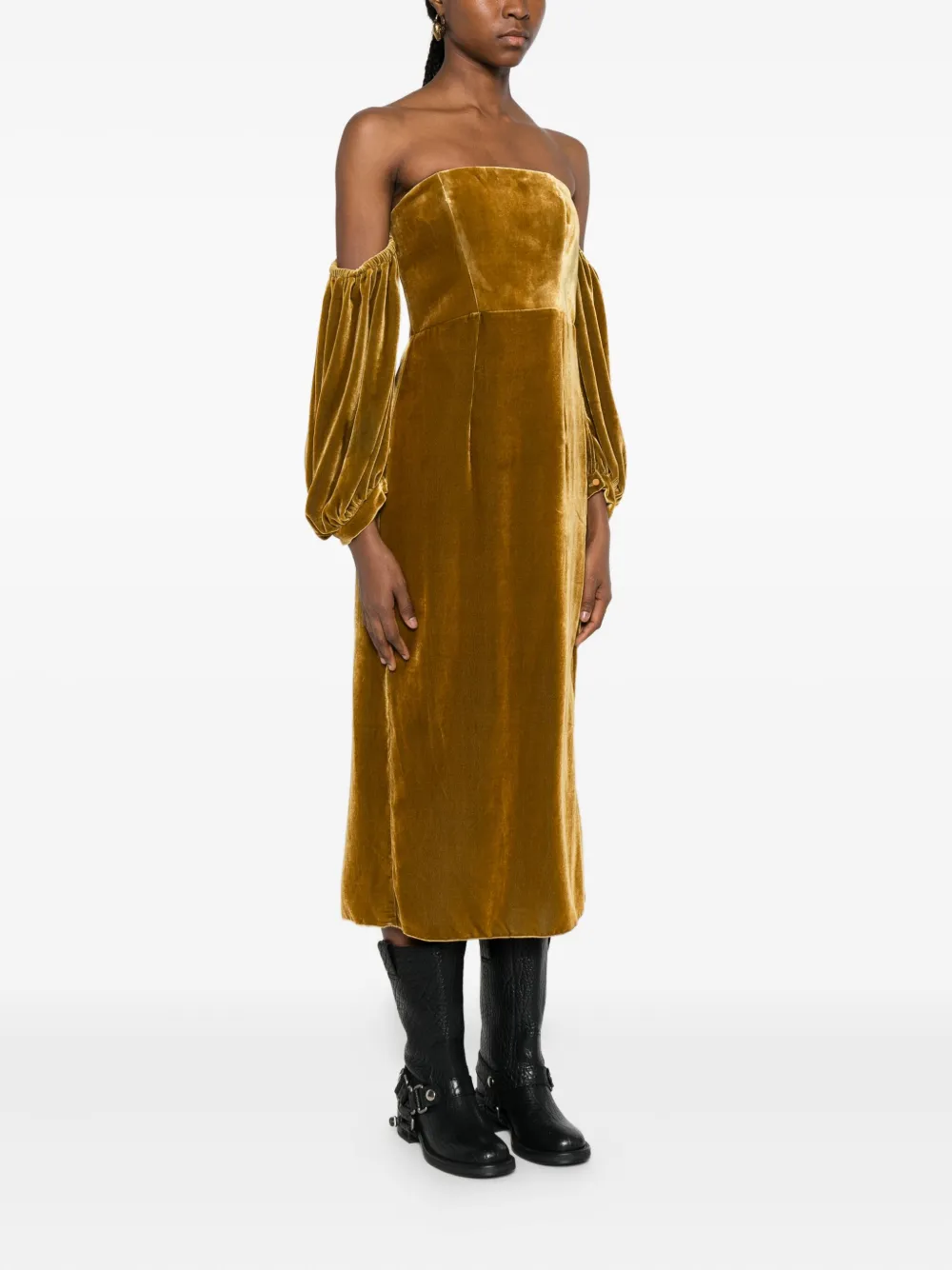 Forte Jurk met pofmouwen en bustier-design Goud