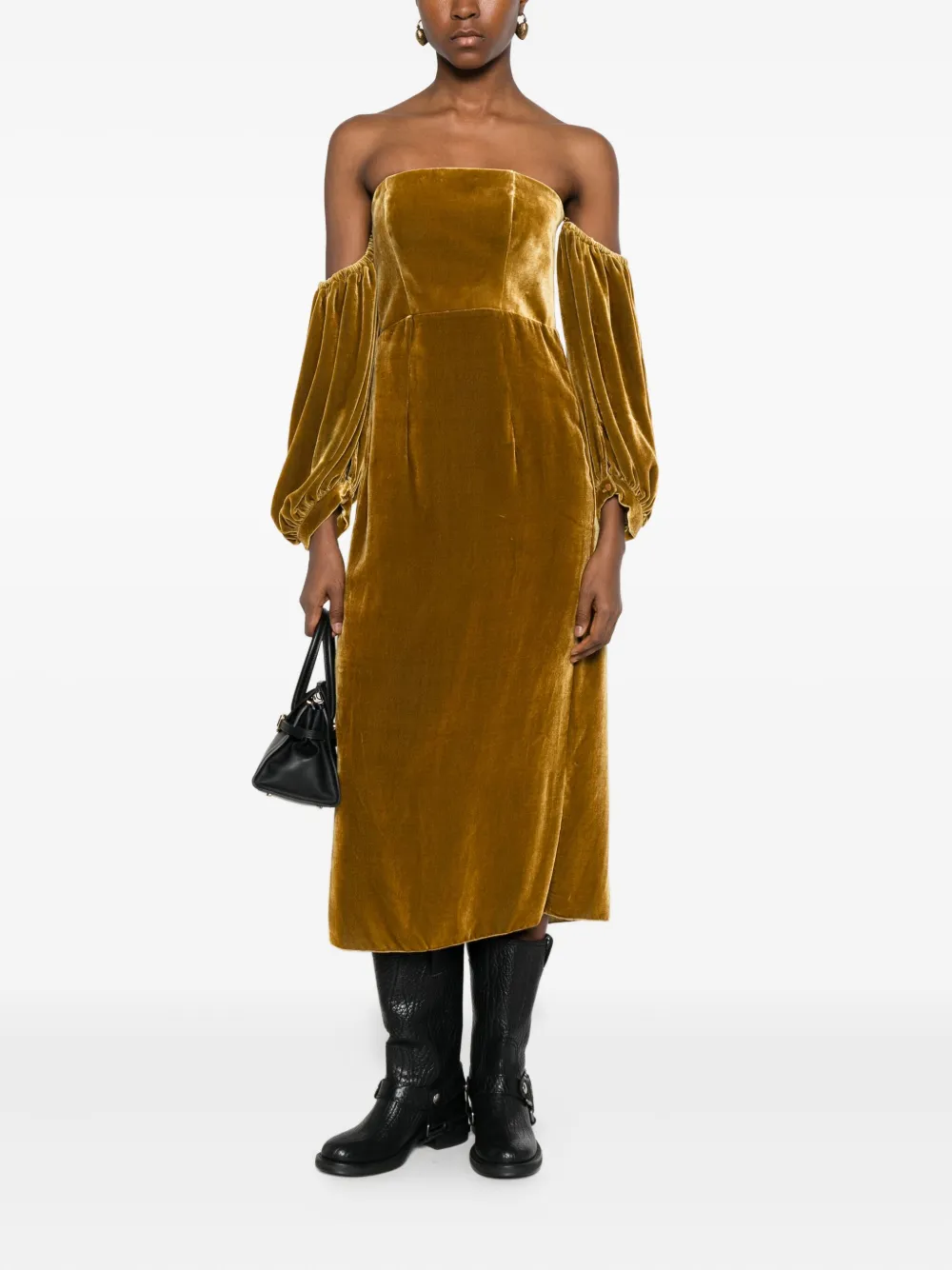 Forte Forte Jurk met pofmouwen en bustier-design - Goud