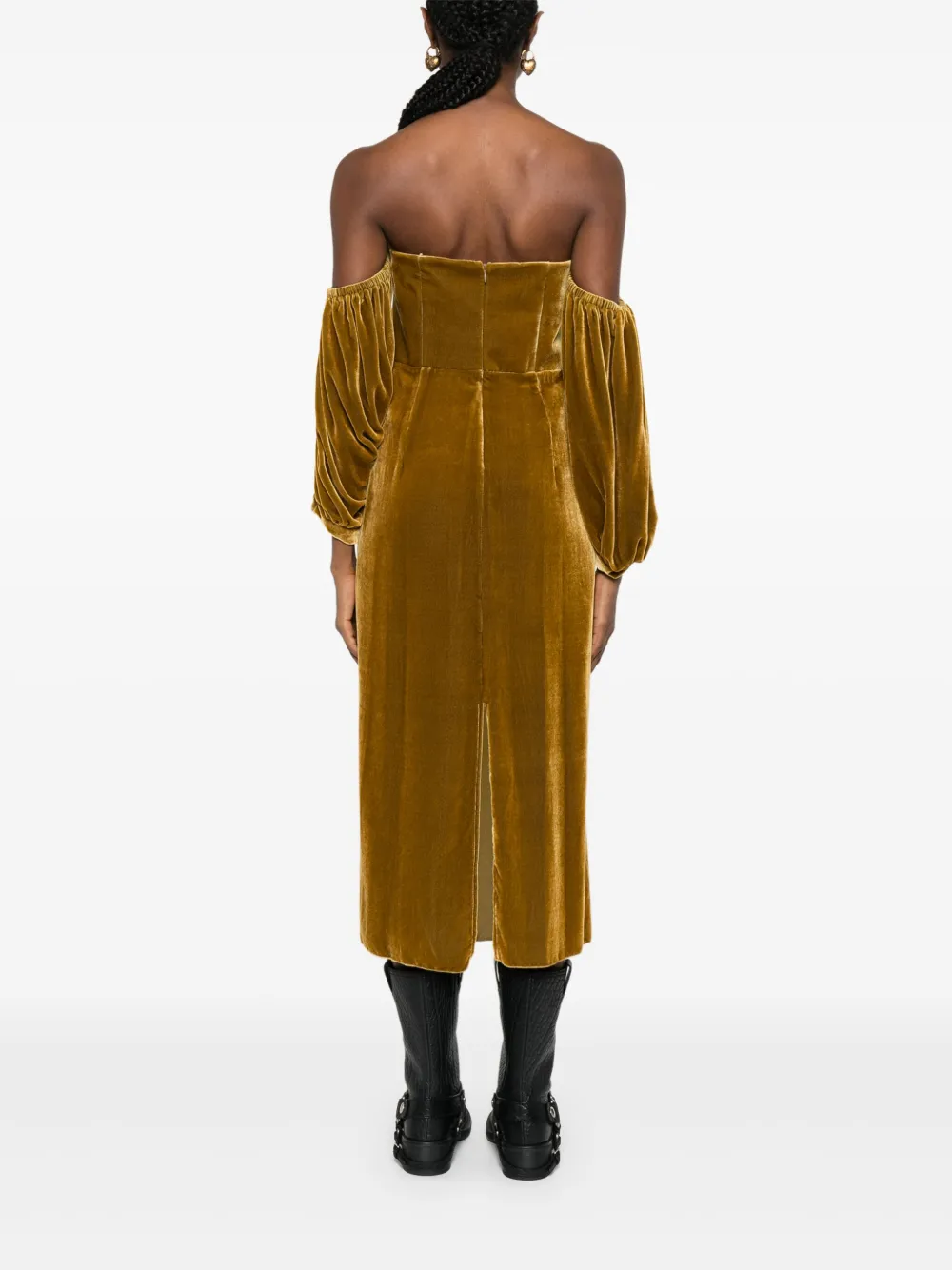 Forte Jurk met pofmouwen en bustier-design Goud