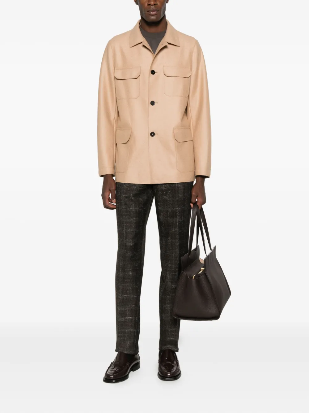 Canali T-shirt met ronde hals - Bruin