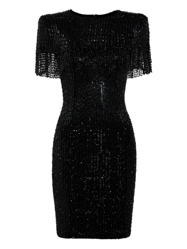 Jenny Packham Sequin Swish Mini Dress - Black - 10