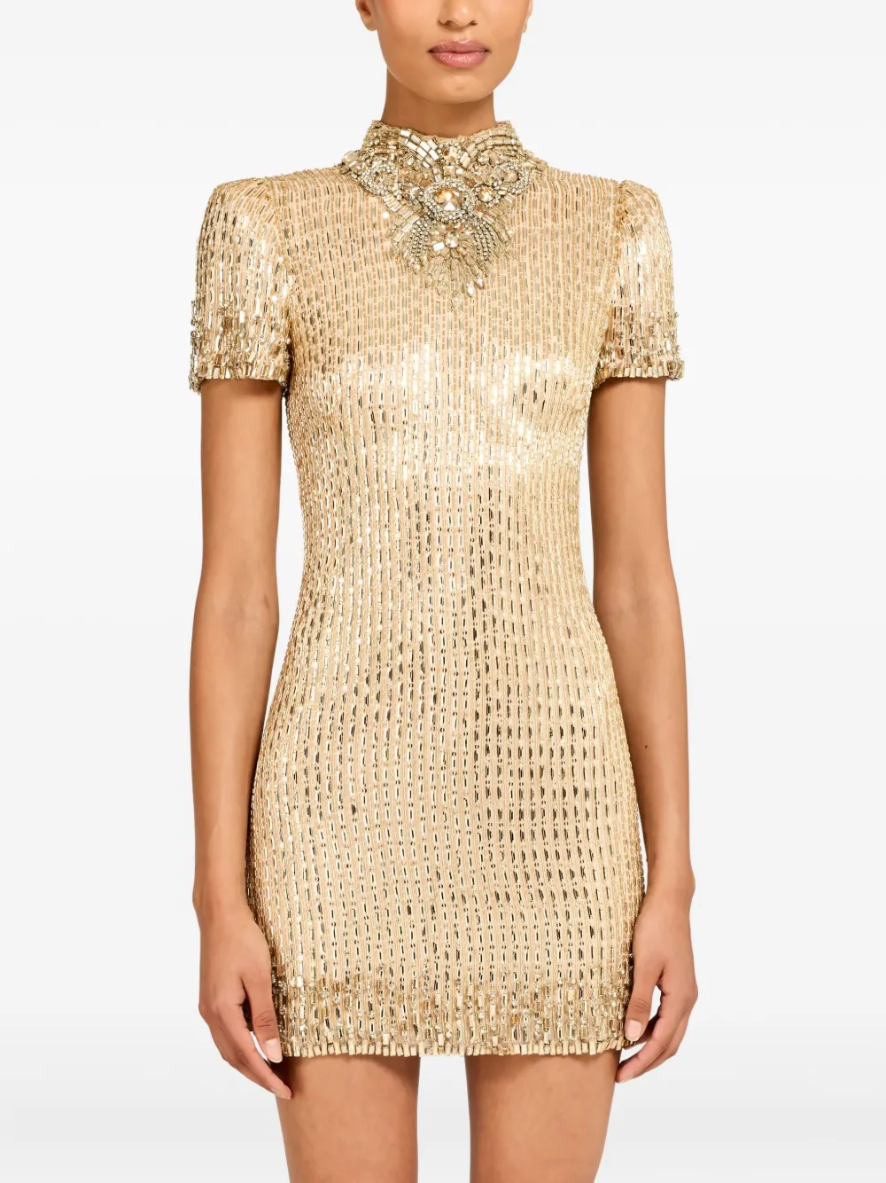 Jenny Packham Kitty mini-jurk met col verfraaid met kristallen - Goud