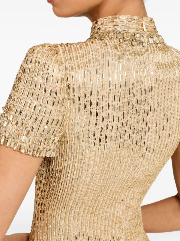Jenny Packham Kitty Crystal-embellished Turtleneck Mini Dress - Gold