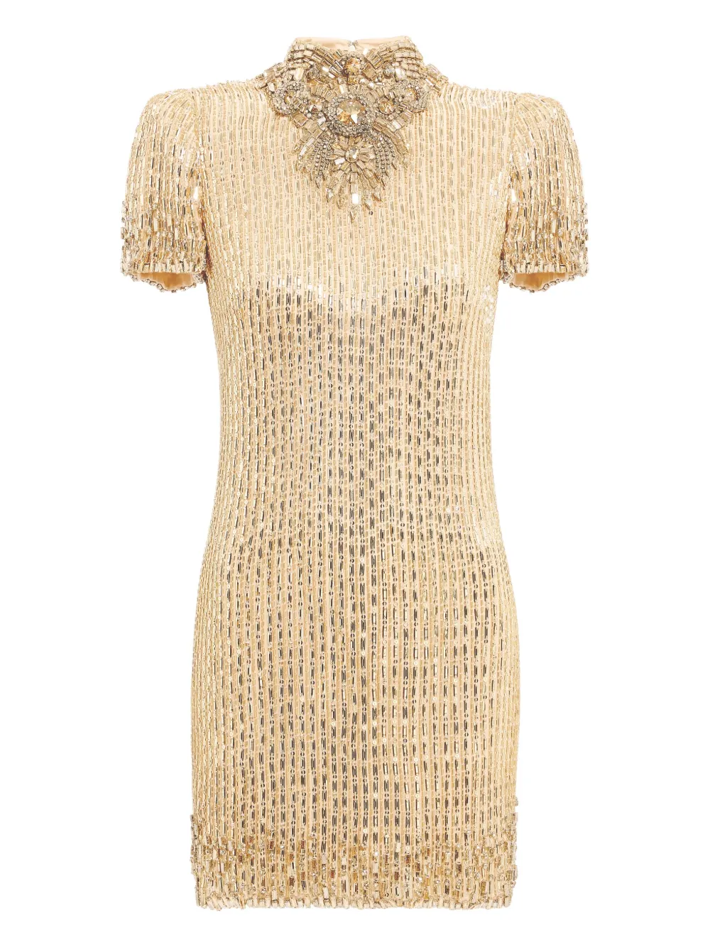 Jenny Packham Kitty Crystal-embellished Turtleneck Mini Dress In Gold