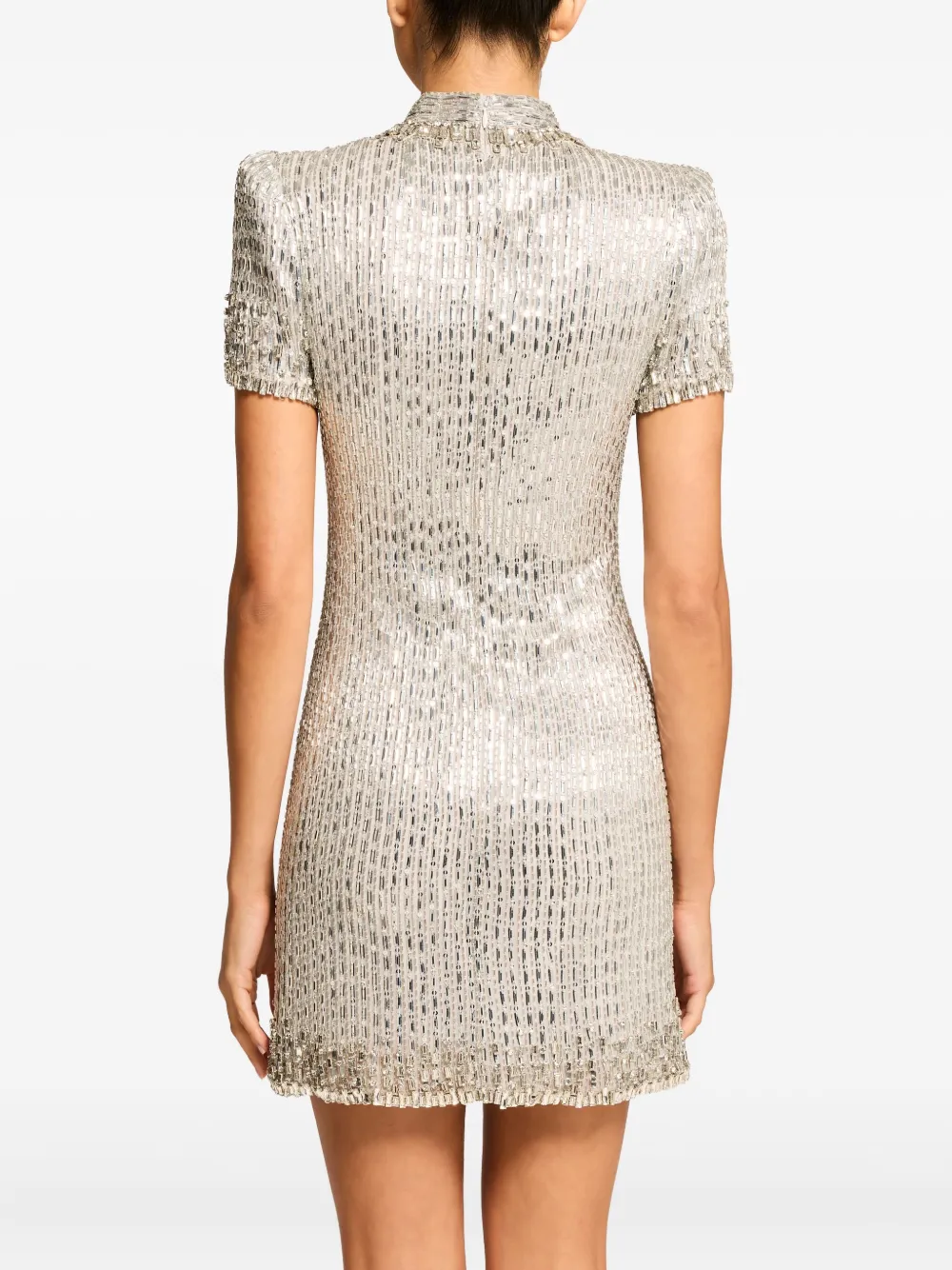 Jenny Packham Kitty Sequin-embellished Turtleneck Mini Dress In Silver