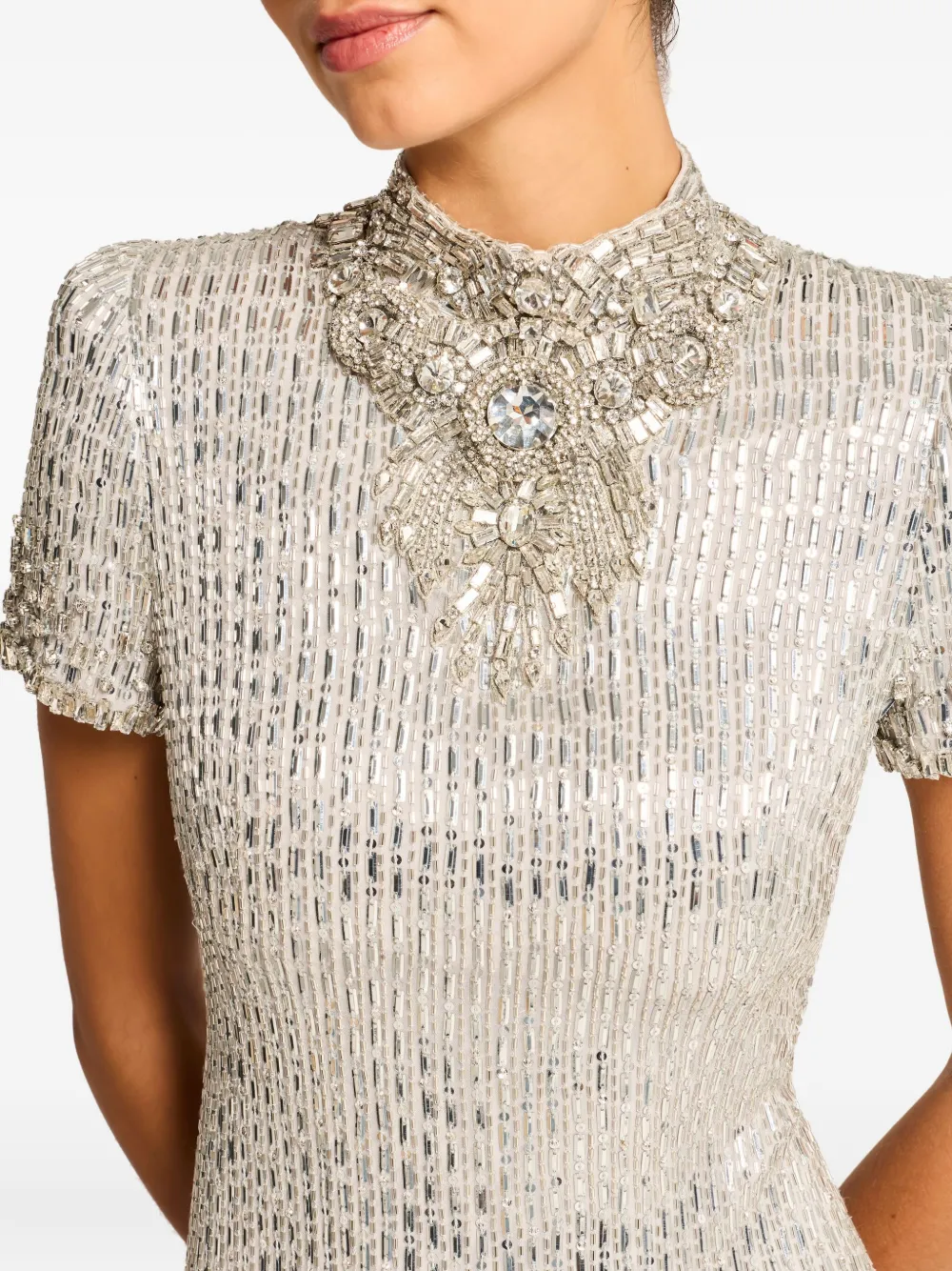 Jenny Packham Kitty Sequin-embellished Turtleneck Mini Dress In Silver