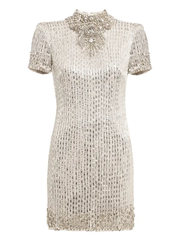 beaded sequin mini dress Ramy Brook Andrea Sequinned Dress - Gold Beaded Mesh