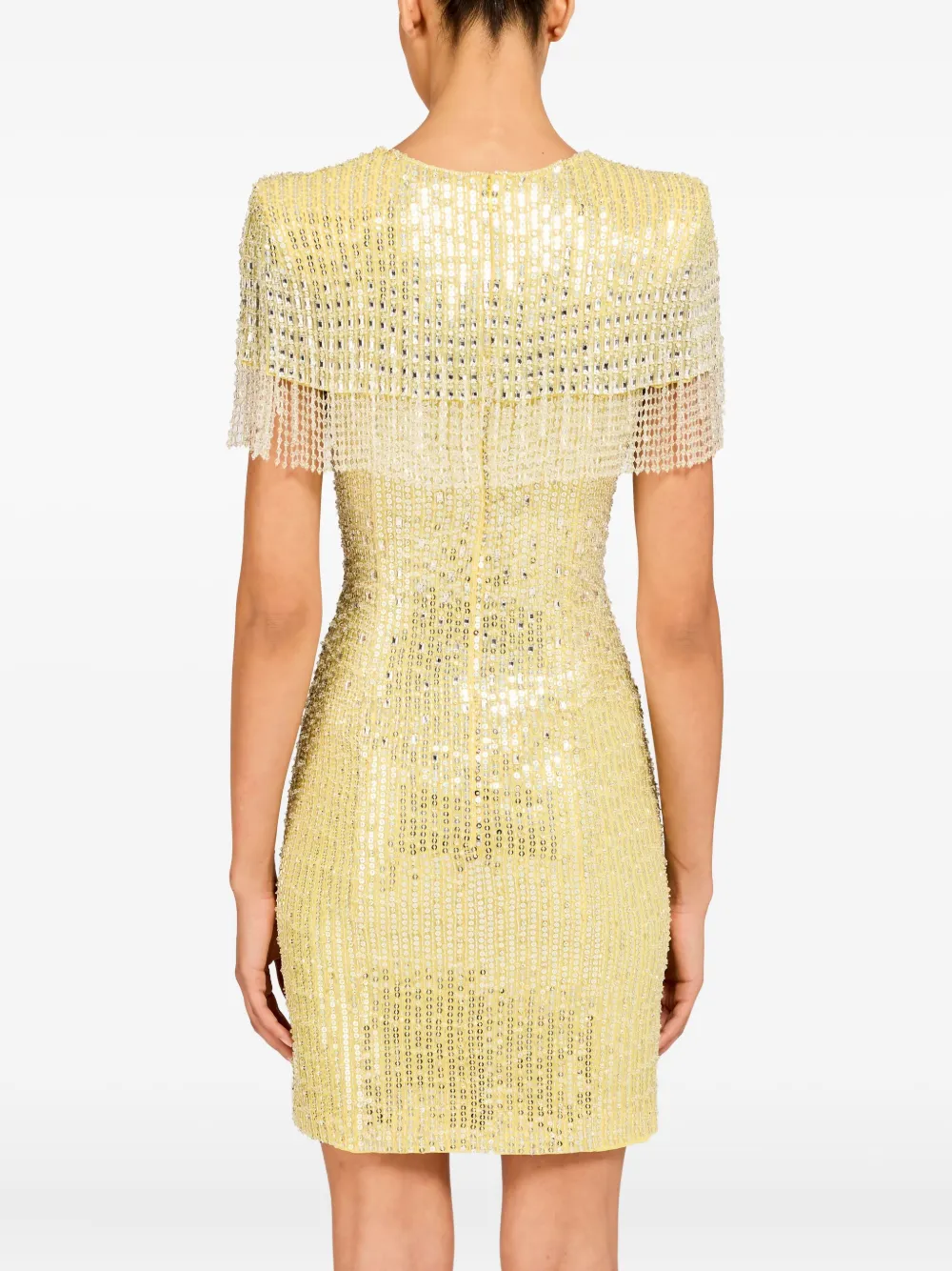Jenny Packham Swish Beaded-embellished Fringed Mini Dress In Yellow