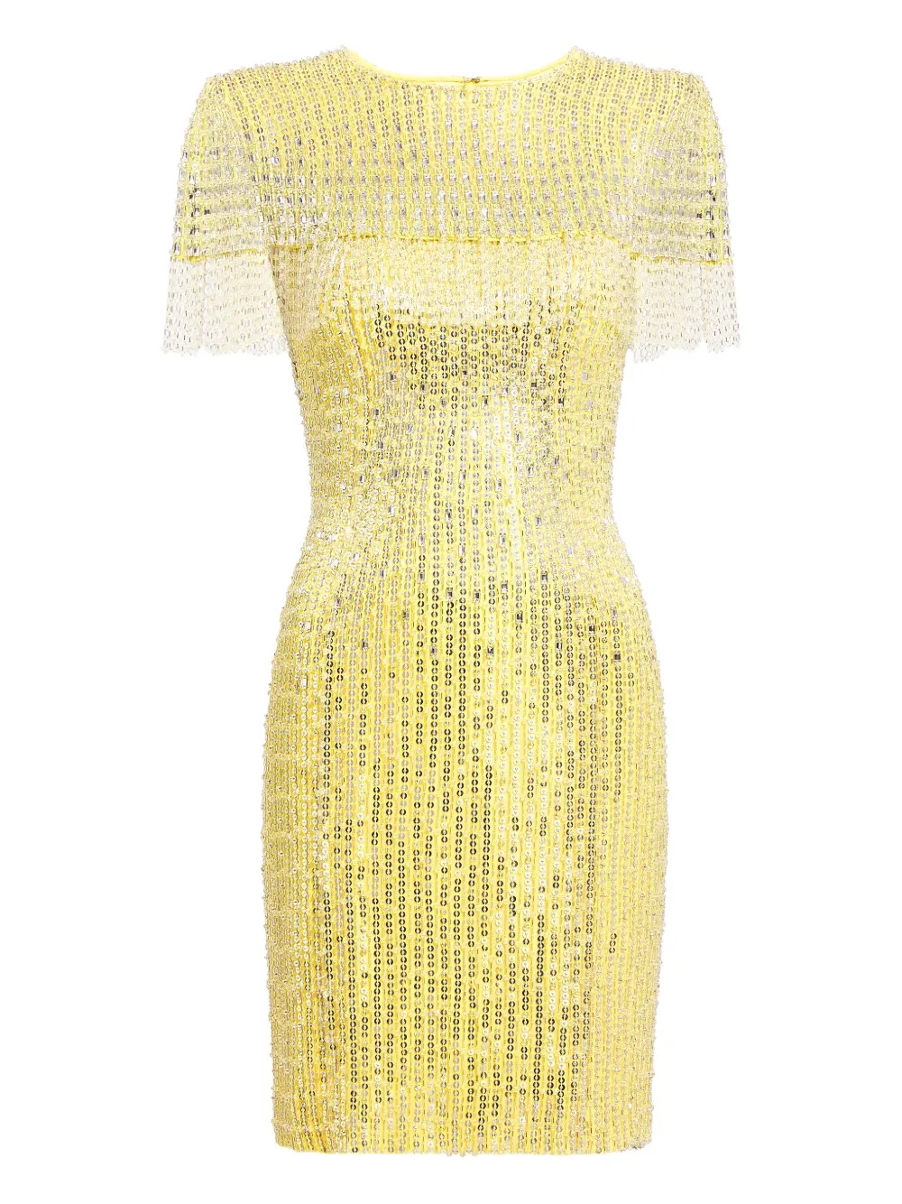 Jenny Packham Swish Beaded-embellished Fringed Mini Dress In Yellow
