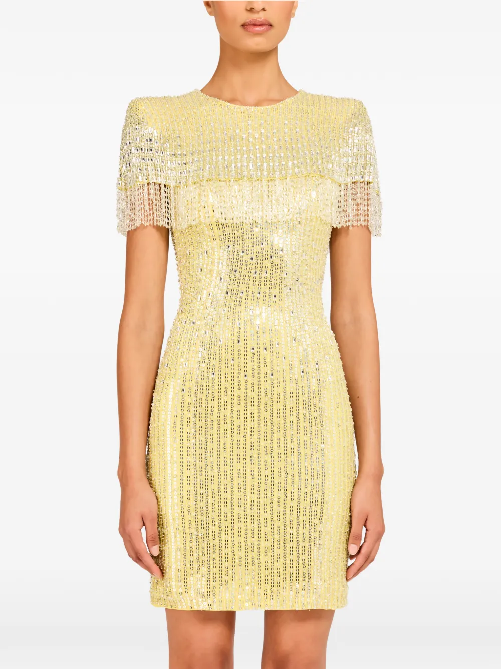 Jenny Packham Swish mini-jurk verfraaid met kralen en franje Geel