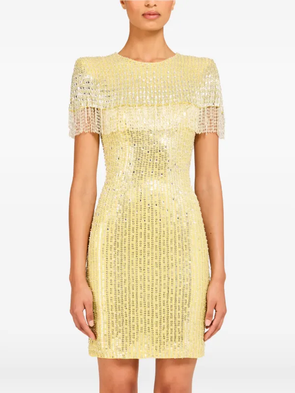 Jenny Packham Swish Beaded-embellished Fringed Mini Dress - Yellow Jenny Packham Swish Beaded-embellished Fringed Mini Dress - Yellow