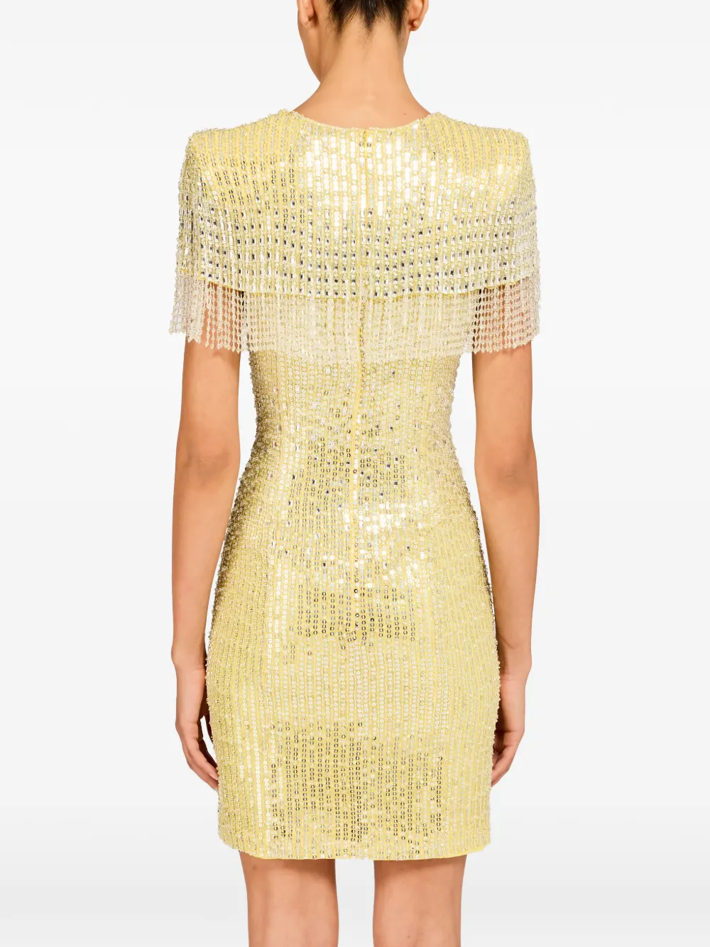 Jenny Packham Swish mini-jurk verfraaid met kralen en franje Geel