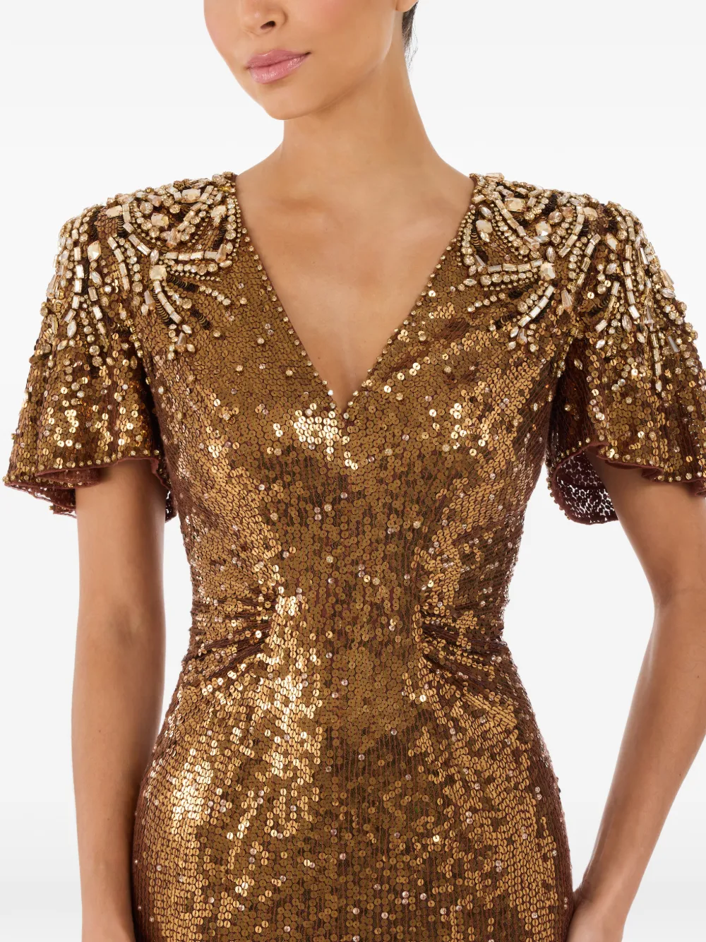 Jenny Packham Manon Sequin-embellished Dress In Gold