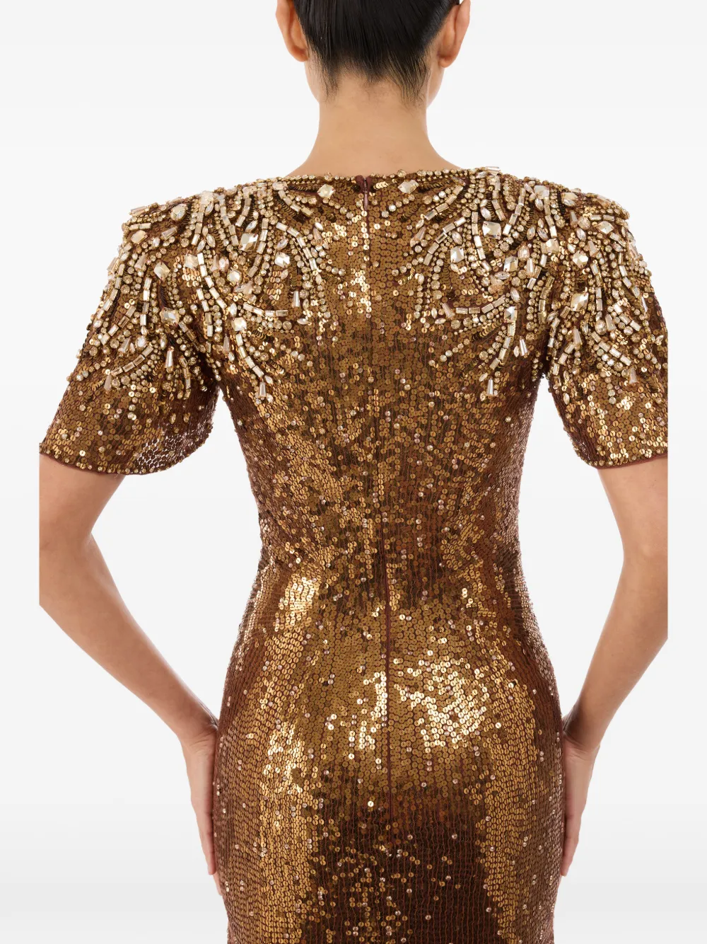Jenny Packham Manon Sequin-embellished Dress In Gold