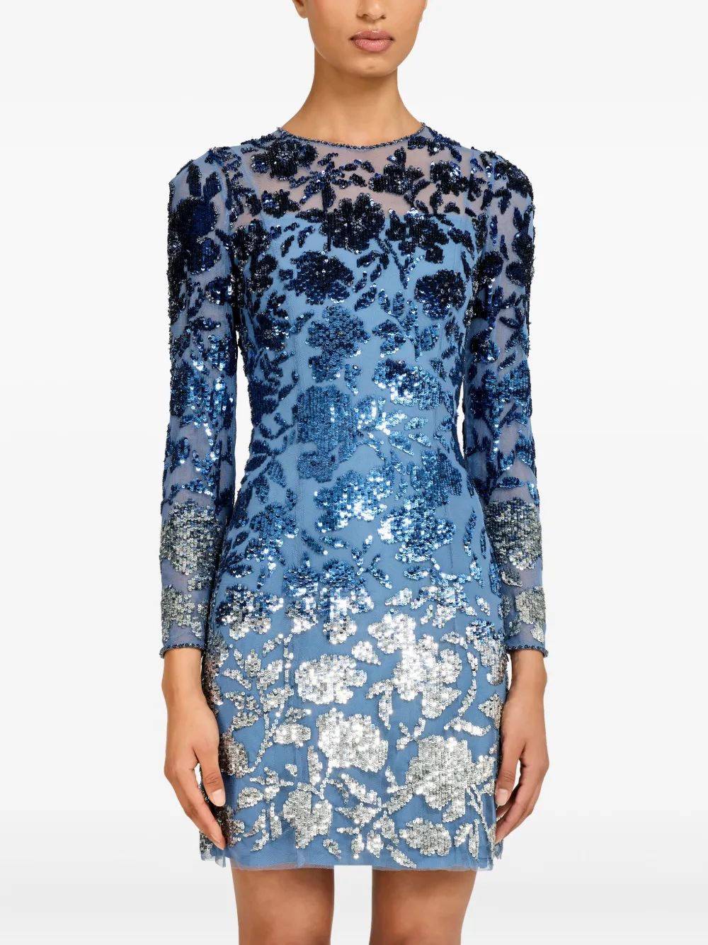 Jenny Packham Jazz mini-jurk verfraaid met pailletten en bloemenpatroon - Blauw