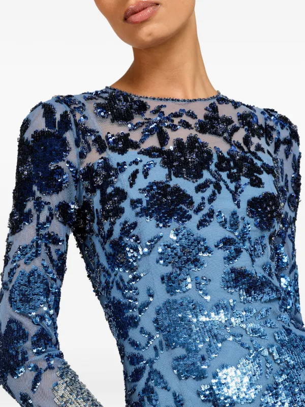 Jenny Packham Jazz sequin-embellished floral-pattern Mini Dress | Blue