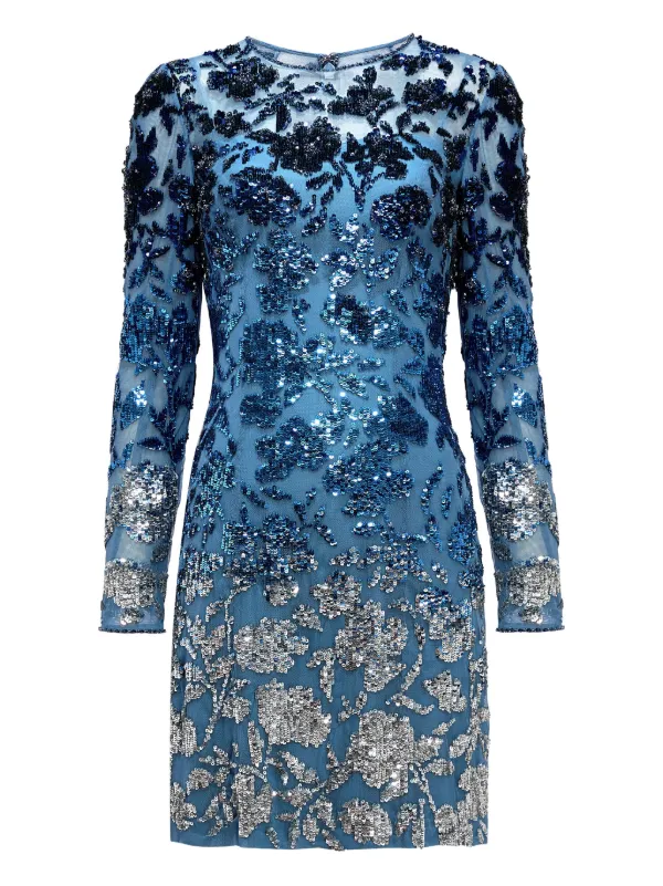 Jenny Packham Jazz sequin-embellished floral-pattern Mini Dress | Blue |  FARFETCH