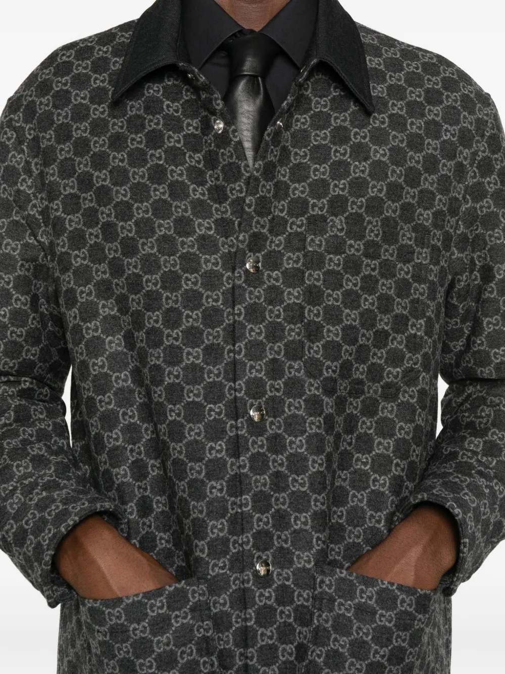 Gucci Monogram-pattern Buttoned Jacket In Black