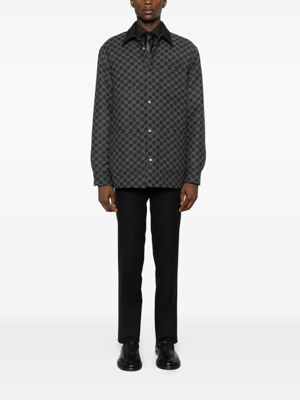 Gucci Monogram-pattern Buttoned Jacket In Black