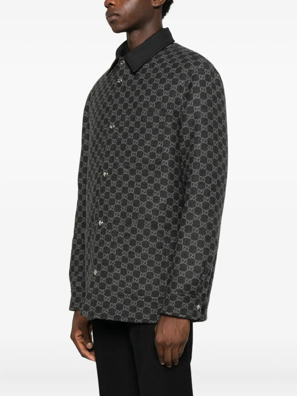 Gucci Monogram-pattern Buttoned Jacket In Black