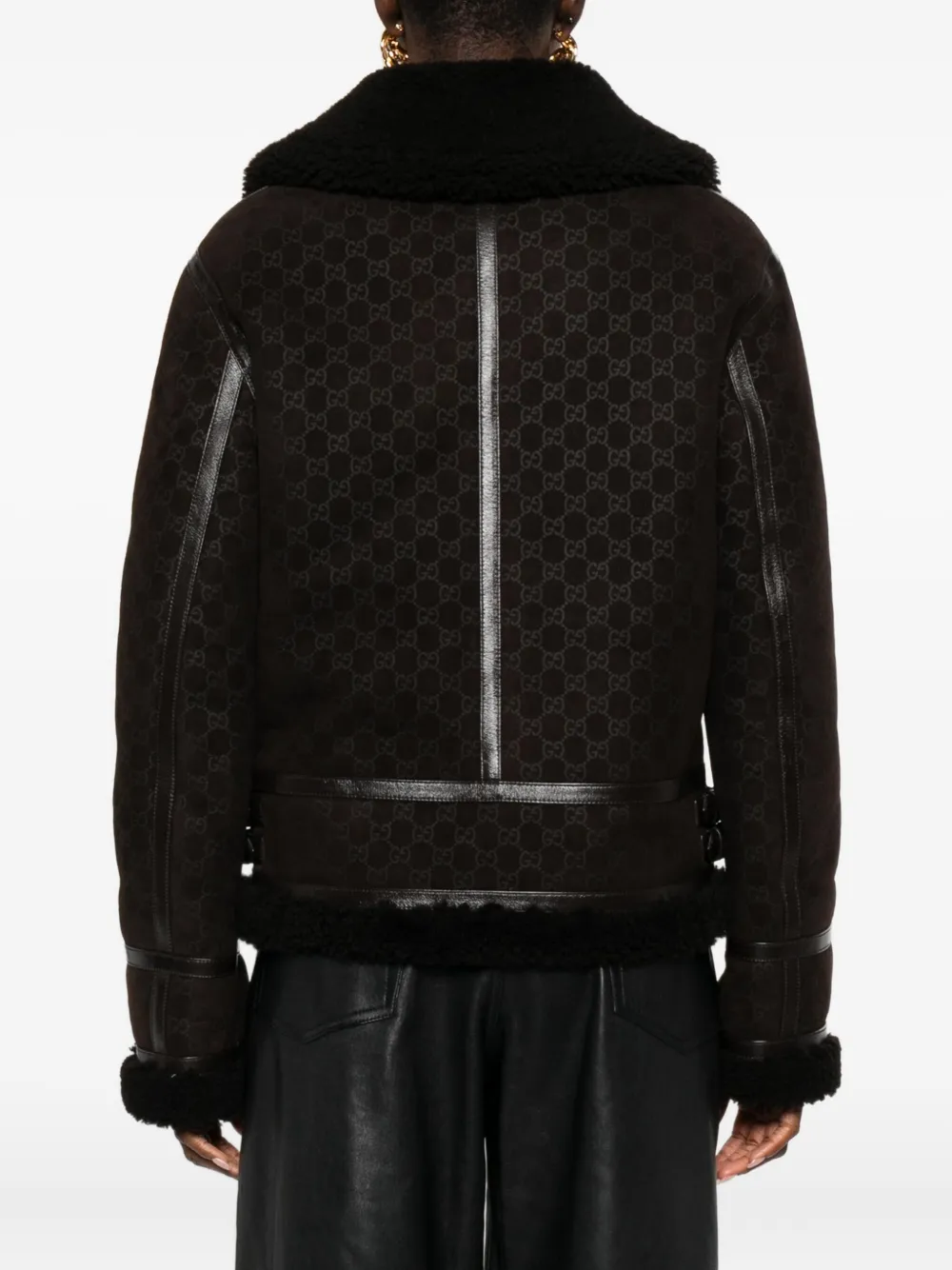 Gucci Shearling-collar Leather Jacket In Brown