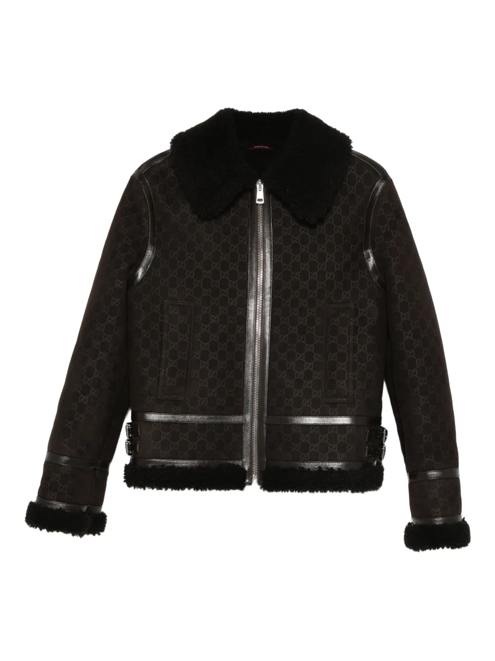 Gucci shearling-collar leather jacket - Braun