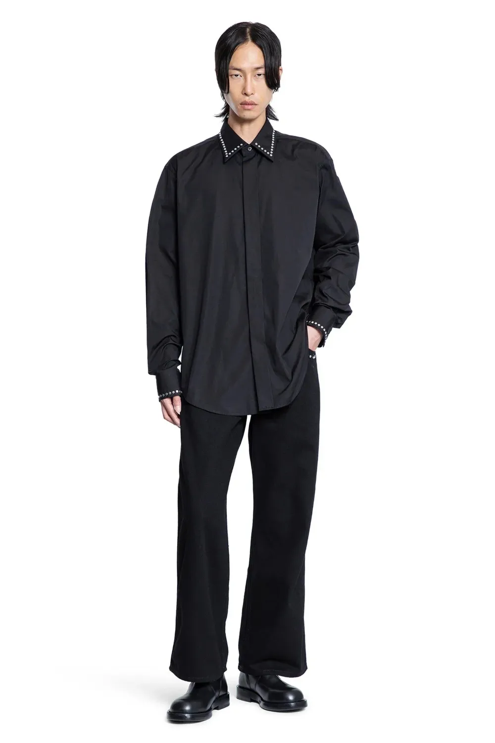 Alexander Mcqueen Studded Cotton Poplin Shirt In Black