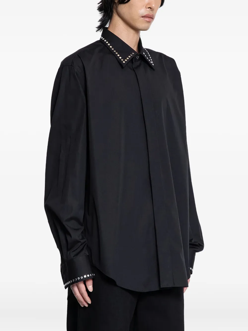 Alexander Mcqueen Studded Cotton Poplin Shirt In Black