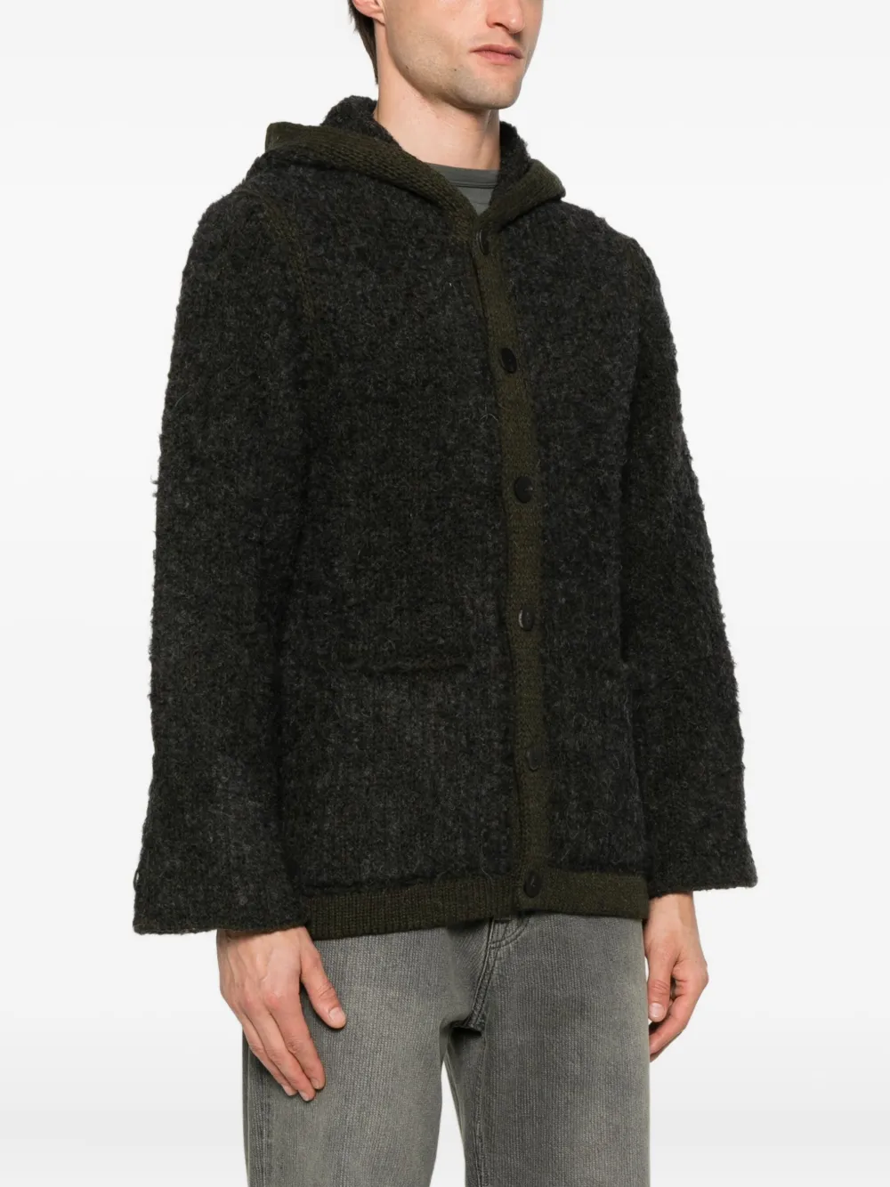 Label Under Construction Hooded Brushed-effect Coat In Brown