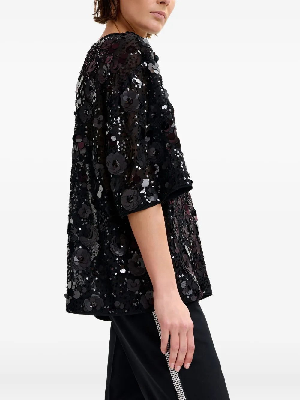Essentiel Antwerp Isparkle Flower-sequin Blouse In Black