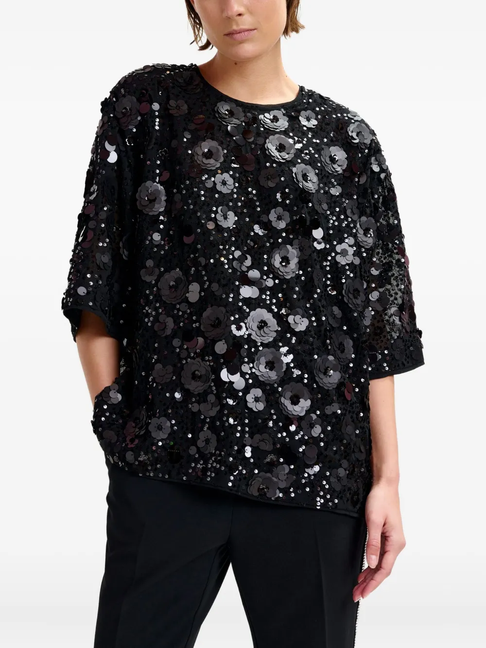 Essentiel Antwerp Isparkle Flower-sequin Blouse In Black