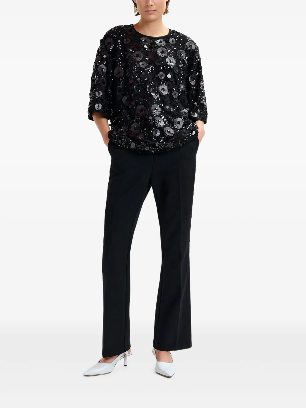 Essentiel Antwerp Isparkle Flower-sequin Blouse In Black
