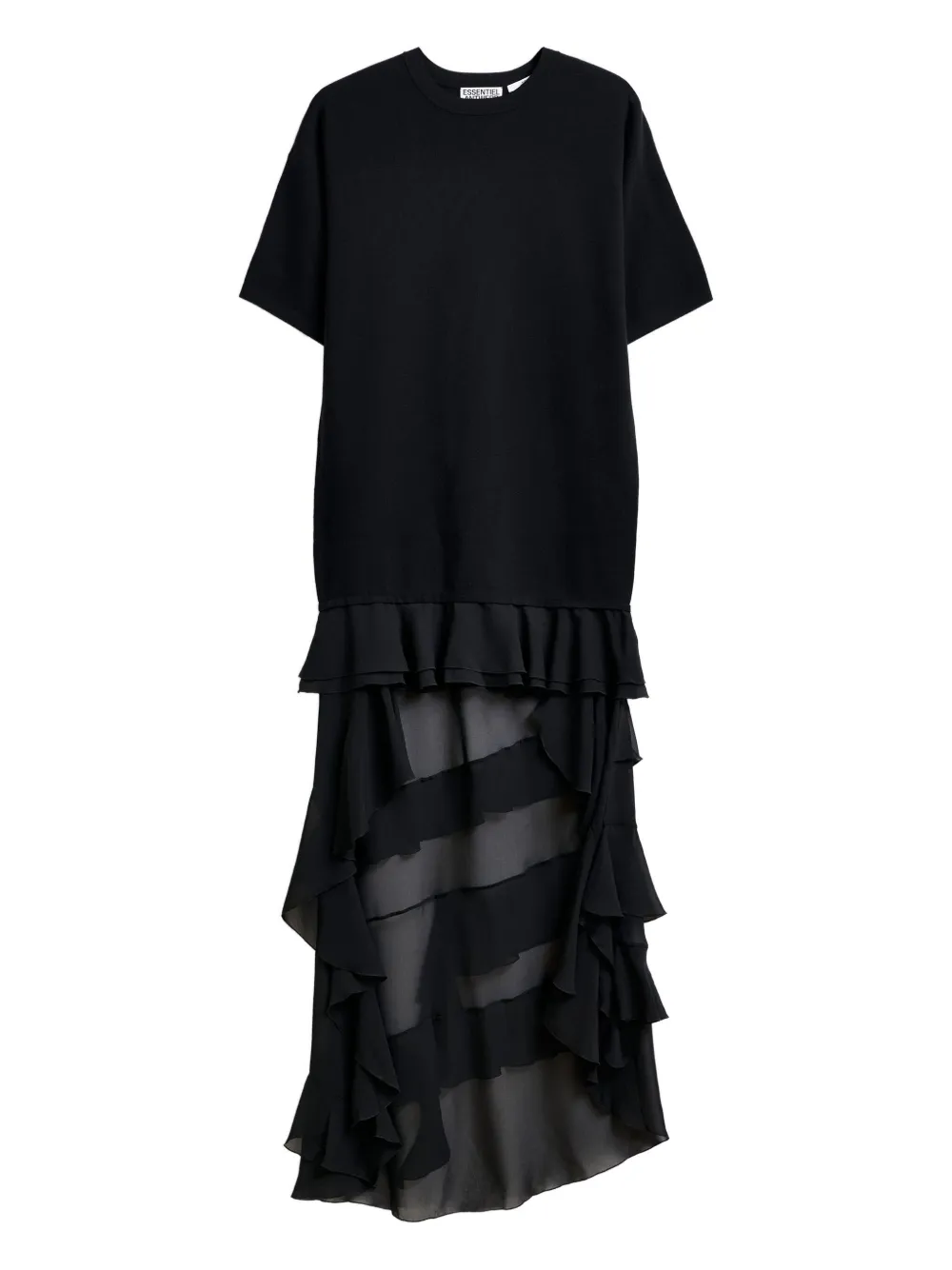 Essentiel Antwerp Imaille Ruffled Sheer Mini Dress In Black