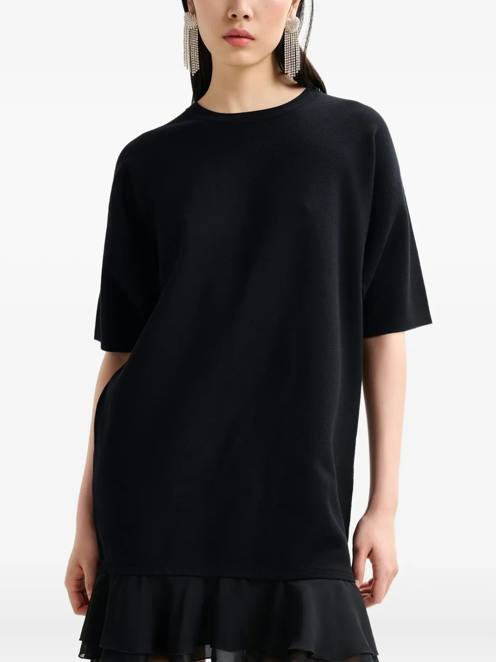 Essentiel Antwerp Imaille Ruffled Sheer Mini Dress In Black
