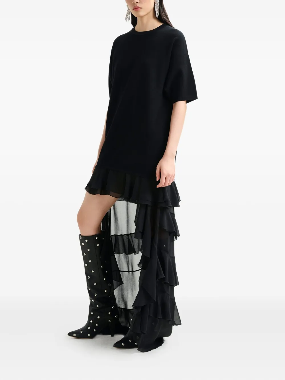 Essentiel Antwerp Imaille Ruffled Sheer Mini Dress In Black