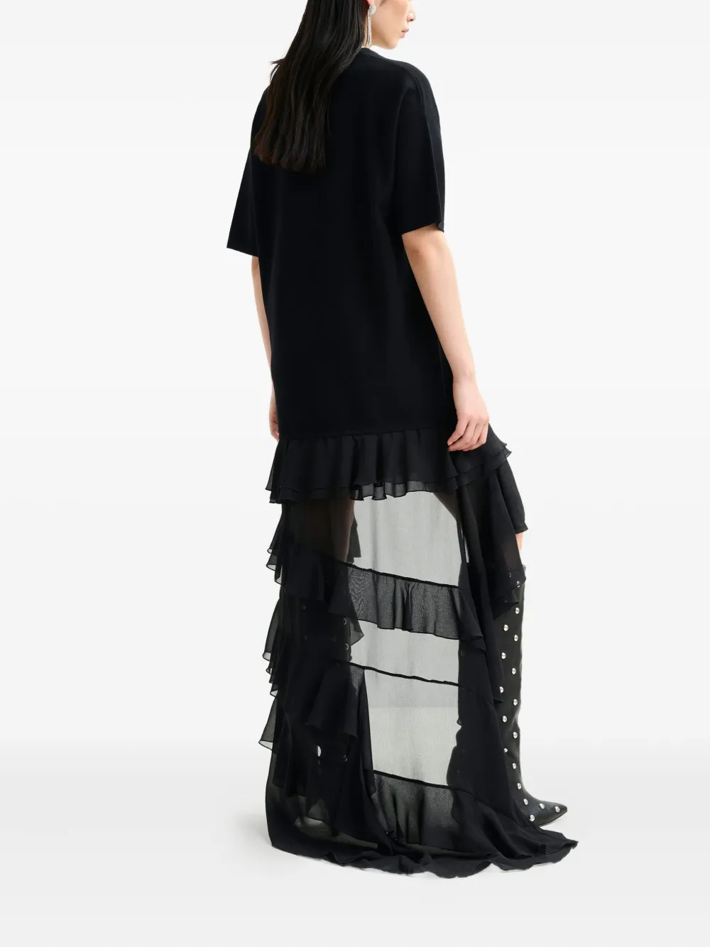 Essentiel Antwerp Imaille Ruffled Sheer Mini Dress In Black