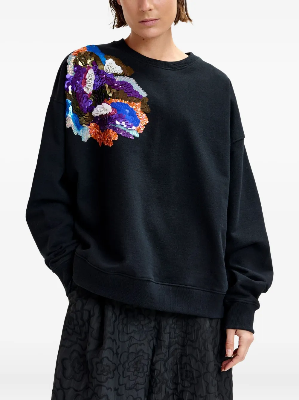 Essentiel Antwerp Ivening sweater met bloemenprint Zwart