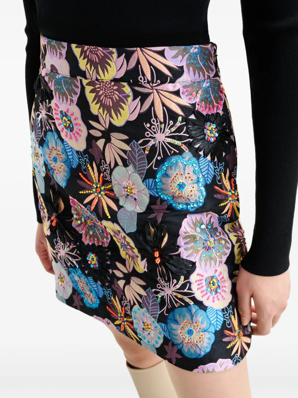 Essentiel Antwerp Mini-rok met bloemenprint en pailletten Zwart